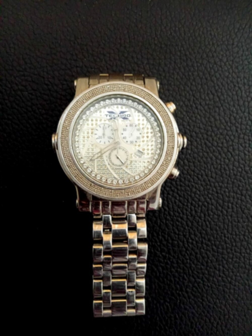 TECHNO X Chronograph 44mm Diamond Pave Bezel & Dial Stainless Steel Watch